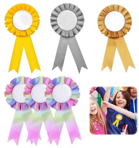 Smomend 6pcs Turnierschleifen Pferde, Zubehör Für Steckenpferd, Turnierschleife Pferd Silber,Gelb Und Regenbogenfarben Perfektes Zubehör Für Reitspiele, Preisverleihungen Und Bunte Kinderfeste