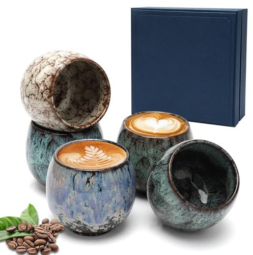 Umllpet Juego de tazas de café espresso, 5 x 110 ml, mini tazas de café sin asa, tazas de café pequeñas de cerámica, mini tazas para espresso, moca, té, Pascua, cumpleaños, regalo para mujeres y