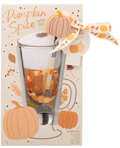 4pk Pumpkin Spice Latte Set With Latte Glass, Latte Spoon,Pumpkin Spice Syrup And Latte Instant Coffee Mix Xmas Gift For The Coffee Lover's - A68
