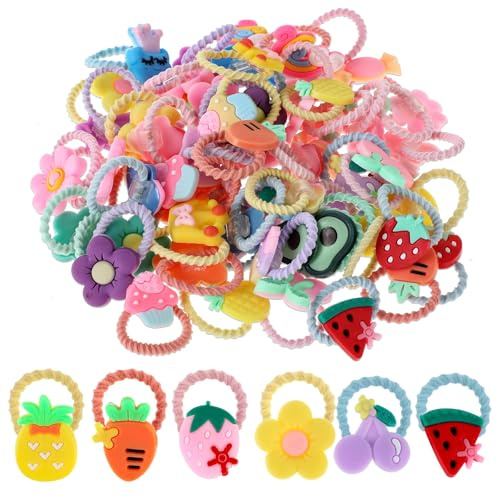 Lusofie 60 Stück Süße Haargummis Mädchen Bunte Baby Haargummi Set Elastische Zopfgummis Gummibänder Für Haare Mit Blumen Frucht Motiven Anhängern Pferdeschwanzhalter Für Säuglinge Klein Kinder