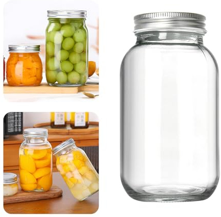 Einmachgläser mit breiter Öffnung, luftdichten Deckeln, Einmachgläser zum Fermentieren, Einlegen, Mahlzeitvorbereitung, Haferflocken und Tafelaufsätze (Silber, 1000 ml)