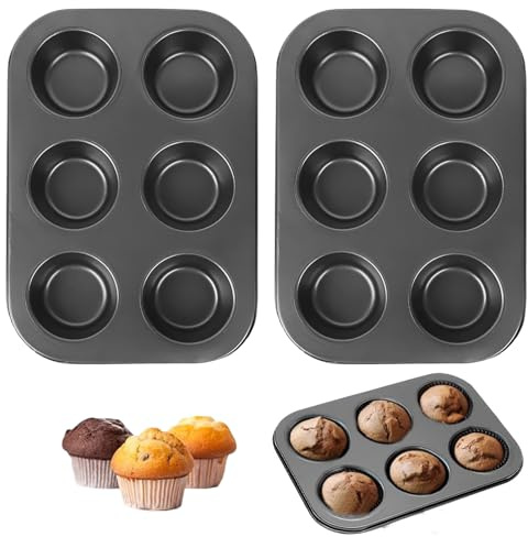 2 moldes para magdalenas, bandeja antiadherente para hornear cupcakes, de acero al carbono, molde para magdalenas, molde de acero al carbono, para cupcakes, brownies, tartas, 26,6 x 18,5 x 3 cm