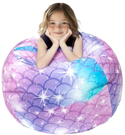 SANFERGE Kuscheltier-Aufbewahrung Sitzsack Bezug - Spielzeug-Organizer für Kinder, Teenager und Erwachsene - Langlebige Canvas mit YKK-Reißverschluss (Nur Bezug), Extra Large 38