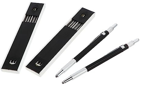 NUOBESTY 2 Stück Druckbleistift Für Tischler Mit Langlebiger Mine Metallgehäuse Schwarzer Markierstift Rutschfester Griff Und Taschenclip Für Präzise Zeichnungen