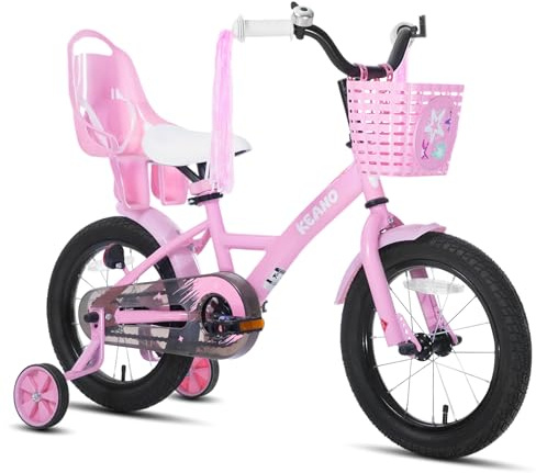 KEANO Zinnia 16 Inch Kids Bike for Girls Ages 4-6 Years, 16 Inch Girls' Bikes with Training Wheels, Streamers, Basket and Doll Seat, Children Bicycles Pink