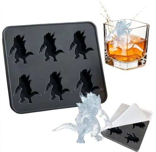Ice Cube Moulds, 3D Godzilla ICES Cubes Tray, Novelty Easy Release Silicone for Cocktails Whiskey Gifts for Men Party Drinks with Lid