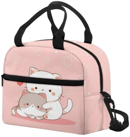 NUYFVG Kawaii - Bolsa de almuerzo con diseño de gato para niños y niñas, bolsas aisladas, fiambrera con forma de mariposa, bolsa de almacenamiento de preparación de comidas para mujeres, trabajo