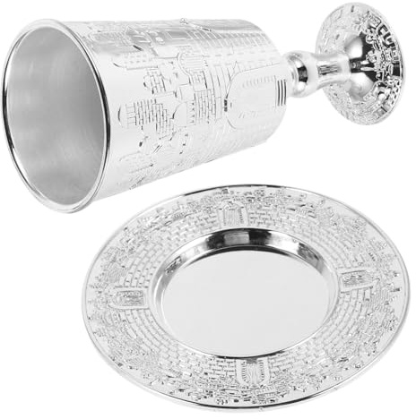 VALICLUD Ensemble Coupe De Kiddouch Shabbat Et Soucoupe Taille Unique Alliage De Zinc Solide Symboles Sacrés pour Célébrations Juives Et Fêtes du Shabbat