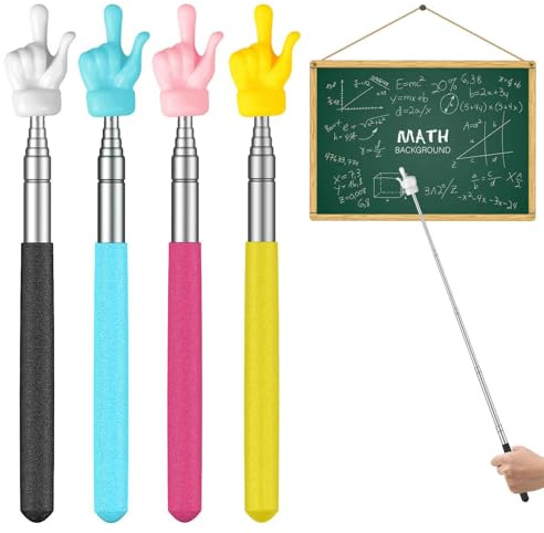 Uniclife 4 Pièces Pointeur Télescopique pour Enseignants, Mini Pointeur Rétractable pour Professeurs des Écoles Maternelles et Primaires jusqu'à 55 cm, 4 Couleurs
