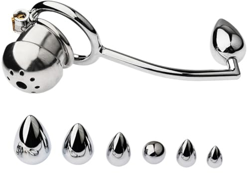 Hrekssi Edelstahl Keuschheitskäfig Herren mit Anal Plug, Peniskäfig Männliche Belüftung Keuschheit Bondage Penis Käfig kleiner Cock Cage Penisfesseln SM Extrem Sex Spielzeug for Männer