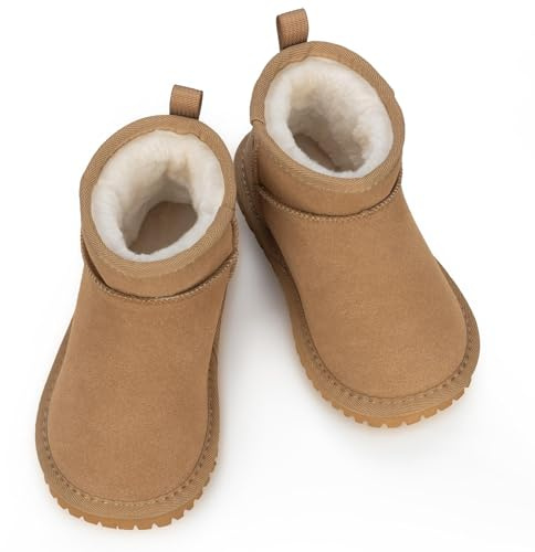 Mishansha Enfant Bottines d'hiver pour Garçon Fille Bottes de Neige Antidérapant Chaussures Chaud Fourrure Doublé Kaki GR.34