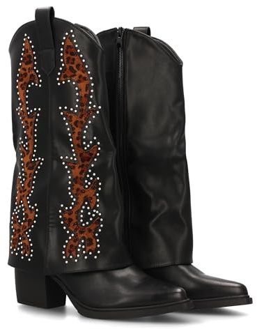 Stivale Cowboy da donna con stampa di animali e borchie design accattivante ed elegante. Ottono invernale., Leopardato, 39 EU