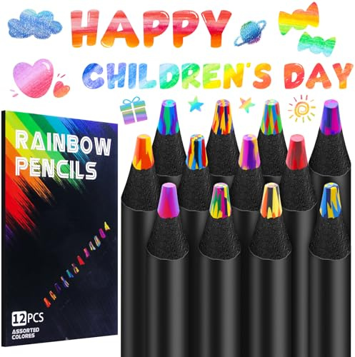 EOPUOZS 12 Crayons arc-en-ciel, Crayons de Couleur pour Enfants, Cadeaux D'anniversaire, à Glisser Dans un Calendrier de L'Avent, Crayons Multicolores pour Dessiner, L'école et Colorier