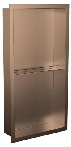 300 x 600mm Brushed Bronze Stainless Steel Shower Niche Rectangle with Shelf/Divider Pre-Built Wetroom Shower Shelving 100% Waterproof Easy Installation Pre-Built