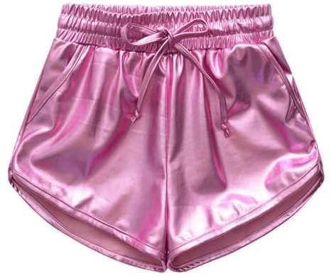 Generisch Pantalon d'entraînement d'été pour enfants (garçons et filles), pantalon de danse en cuir, pantalon trois-quarts, short de danse moderne, taille recommandée (110-150 cm)., Rose, 120
