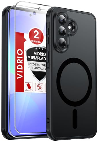 LeYi Funda Magnética para Samsung Galaxy A37/A 37 5G/4G, Negro | [2X Protector de Pantalla] Movil Carcasa Antigolpes Helada Translúcida Antihuellas Cuerpo Completo Capa