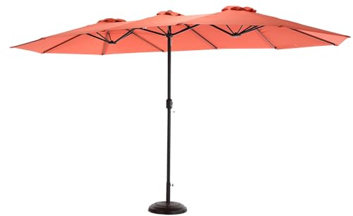 Generisch Sombrilla rectangular de doble cara grande de 4,5 m con manivela – naranja – extremadamente sombra para jardín, piscina y terraza (sin soporte)