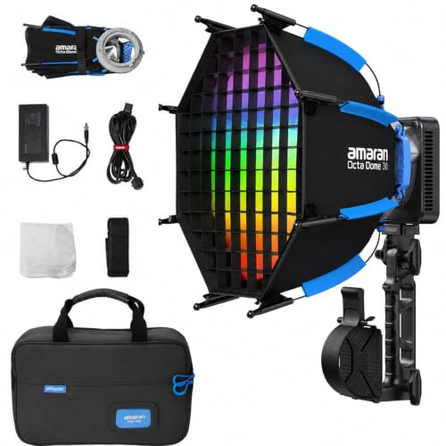 Amaran Ray 60c Éclairage vidéo LED RGB 60 W, CCT1 800 K à 20 000 K | Monture Bowens, contrôle Via Application, avec softbox Octa Dome 30.