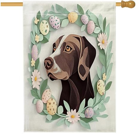 Bandiera tedesca a pelo corto per la casa, 71 x 101 cm per esterni, novità uova floreali standard verticale in lino per la casa, bandiera per la casa con cane da cortile sul retro del cortile