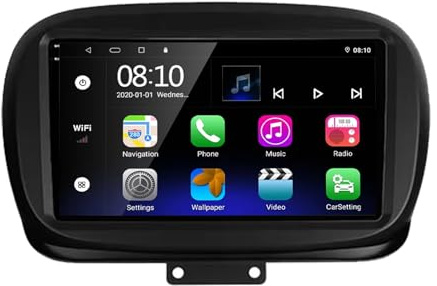 2 Din Car Radio for Fiat 500X 2014-2020 9 Inch Android 15 Digital Media Receiver with Bt Gps Navigation Wifi Fm Rds Radio Carpaly Backup Camera Cooling Fan For, 8 Core 4G+64G