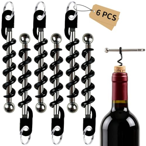 EAAGHK 6PCS Llaveros Sacacorchos, Sacacorchos de Camarero de Acero Inoxidable | con Montaje en T, Mini Abridor de Vino Portátil, Sacacorchos Espiral para Acampadas, Picnics, Fiestas y Regalo para Hombre