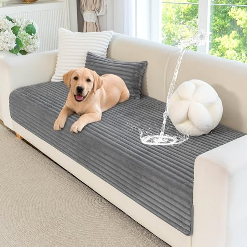 Royhom Sofa Überzug Wasserdicht, Sofabezug L Form, Plüsch Couch Überzug | Neue Universelle Sofaschoner, Superweiche SofaÜberwurf für Wohnzimmer (Grau, 90x160cm)