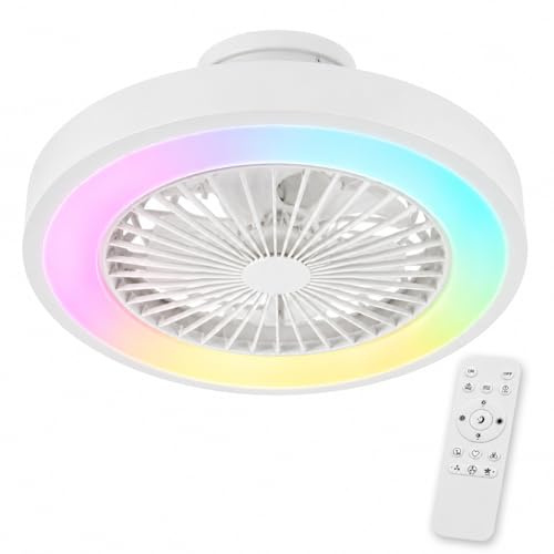 Ventilador de Techo con Luz RGB, Silencioso DC, Mando a Distancia, Lámpara Ventilador Pequeña sin Aspas, 6 Velocidades, Timer, Modo Verano/Invierno, LED 40W Regulable, para Infantil, Dormitorio