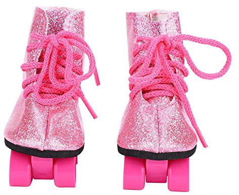 FTVOGUE Pattini a Rotelle per Bambola Scarpe da Skate per Bambola Ruote da Skate per per da 18 Pollici Accessorio di Moda in Plastica Leggera Striscia Colorata Nera (PINK)