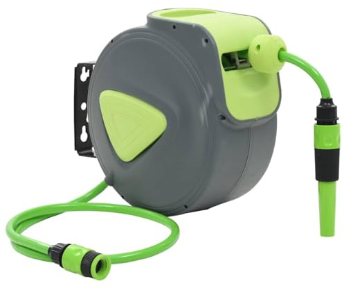 GeenYuu Wasserschlauchtrommel Automatisch Einziehbar mit 10+1 m PVC Schlauch Wandmontage, Sprühdüse und Aufrollmechanismus, schwenkbar, platzsparend, ideal für Garten, Terrasse und Außenbereich