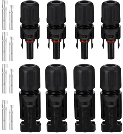 AKOOSY Connettori per Cavi Pannelli Solari 8 Pezzi in Plastico Nero Installazione Facile e Rimozione Semplice per Sistemi Fotovoltaici Impermeabili