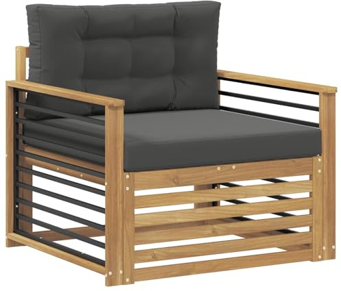 mtlskopl Gartensessel Akazienholz Outdoor Lounge Sessel Holz 1-Sitzer Gartensofa Balkonsessel mit Auflagen und Armlehnen für Balkon Garten Terrasse Weiß Anthrazit