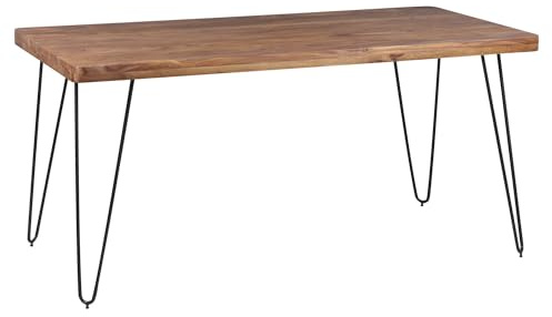 Wohnling Esstisch BAGLI Massivholz Sheesham 120 cm Esszimmer-Tisch Holztisch Metallbeine Küchentisch Landhaus dunkel-braun
