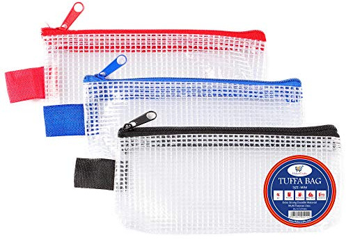 Habercrafts Mini Tuff Bag Reißverschluss Geldbörse Transparent Kunststoff Brieftaschen Reißverschluss Tasche Aktenmappe Federmappe Wasserabweisend Verstärkte Schwerlast Netztaschen (Mini – 3 Stück)