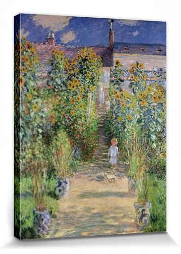 1art1 Claude Monet Poster Der Garten des Künstlers In Vétheuil, 1881 Bilder Leinwand-Bild Auf Keilrahmen | XXL-Wandbild Poster Kunstdruck Als Leinwandbild 80x60 cm