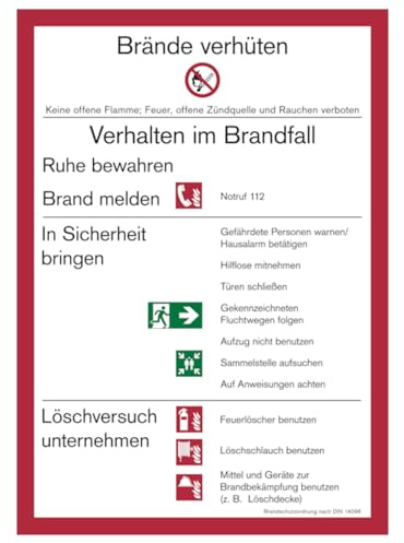 LEMAX® Aushang, Brandschutzordnung Teil A gem. DIN 14096 - Gebäude ohne Brandmeldeanlage Kunststoff weiß/schwarz/Randfarbe: rot 210x297mm