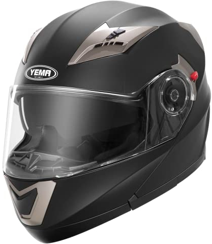 Motorradhelm Klapphelm Integralhelm Fullface Helm - Yema YM-925 Rollerhelm Sturzhelm mit Doppelvisier Sonnenblende ECE für Damen Herren Erwachsene-Schwarz Matt-M