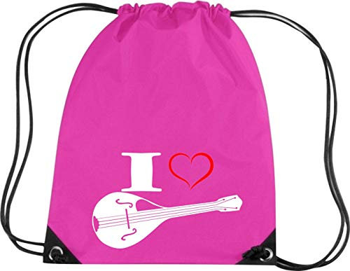 Shirtstown Premium Gymsac Musique I Love Mandoline, fuchsia