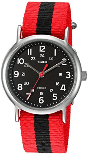 Timex My Timex Herren-Armbanduhr, 38 mm, rotes Nylonarmband, schwarzes Zifferblatt, silberfarbenes Gehäuse TWC030800
