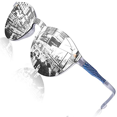 GQUEEN Sonnenbrille Damen Herren Verspiegelt Groß Rund UV400 | Leicht,Verdrehfreies Design,Autofahren,Reisen,Laufen,Golfen,Angeln
