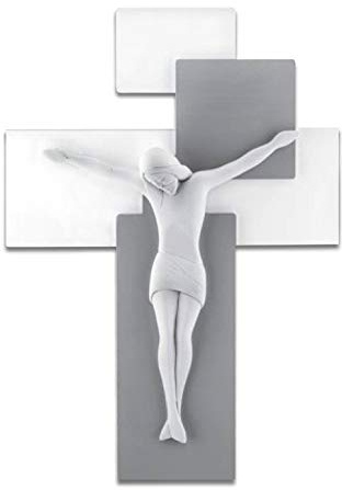 CROCIFISSO da Parete 42X30 Moderno Legno Grigio Cristo MARMORINO Bianco ME12103GB