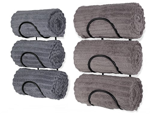 Wallniture Wrought Iron Metal Towel Rack - Solid Quality Wall Mountable for Bathroom Storage - Large Enough to Fit Rolled Bath Beach Towels Black Set of 2
