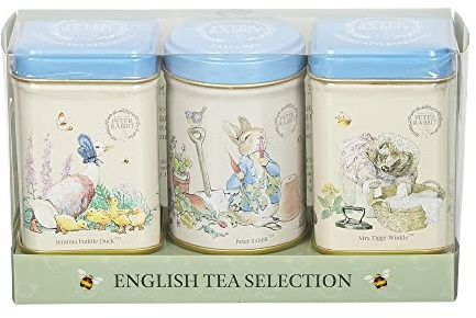 New English Teas Peter Rabbit Loose Tea Gift Set - 3 Beatrix Potter Mini Tins with English Breakfast (25g), Earl Grey (20g), & Afternoon Tea (25g)