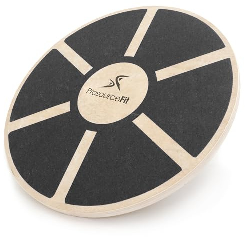 ProsourceFit Wooden Balance Board Non-Slip Wobble Core Trainer 15.75in (39.5cm) Diameter with 360 Rotation for Stability Training, Full Body Exercises, Physical Therapy, Black