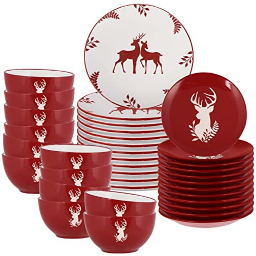 36 Piece Reindeer Festive Dinner Set - Dishwasher Microwave Safe | 36 Piece, Crockery Set, Dinner Set, Dishwasher Safe, Microwave Safe, Dinner Plate, Side Plate, Dessert Bowl