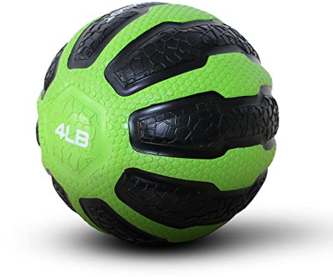GYMENIST Medizinball aus Gummi mit strukturiertem Griff, erhältlich in 9 Größen, 6.8 kg, Gewichtete Fitnessbälle, Workouts, 4 LB (Green-Black)