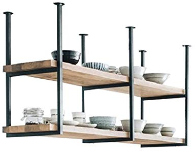 DSVONAUS Retro Industrie LOFT Restaurant Eisen Massivholz Deckenregal, 2 Etagen Regale Regal/Bar Hängende Dekoration Lagerregal 120 × 30 × 60 cm