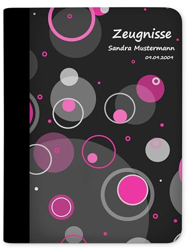 CreaDesign Zeugnismappe A4 mit Namen personalisiert – Kreise Rosa – für Mädchen – Dokumentenmappe Schule ohne Klarsichthüllen