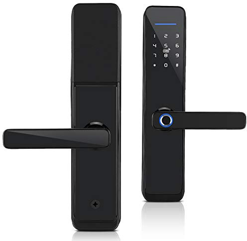 Elektronisches WiFi-Türschloss, Intelligentes Türschloss mit Fingerabdruck, Fingerabdruck + IC-Karte + APP + Passwort + Mechanischer Schlüssel 5 in 1 Entsperren Sie das Schloss des Heimsicherheitsgrif