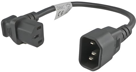 DINIC Kaltgeräte-Verlängerung, Kaltgerätestecker C13 gewinkelt auf C14, kurz (0,30m Winkel unten, schwarz)