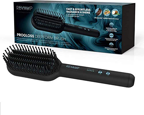 REVAMP Deepform Brosse Lissante Chauffante pour Cheveux, Styler à Brosse Céramique Chaude avec Huiles Lissantes de Qualité Salon et Brillance Professionnelle - Brosses de Coiffage Chauffantes
